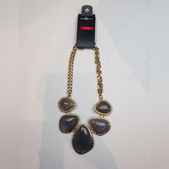 New Purple Agate Pounded Metal Statement Necklace 16 inch New - Picture 4 of 7